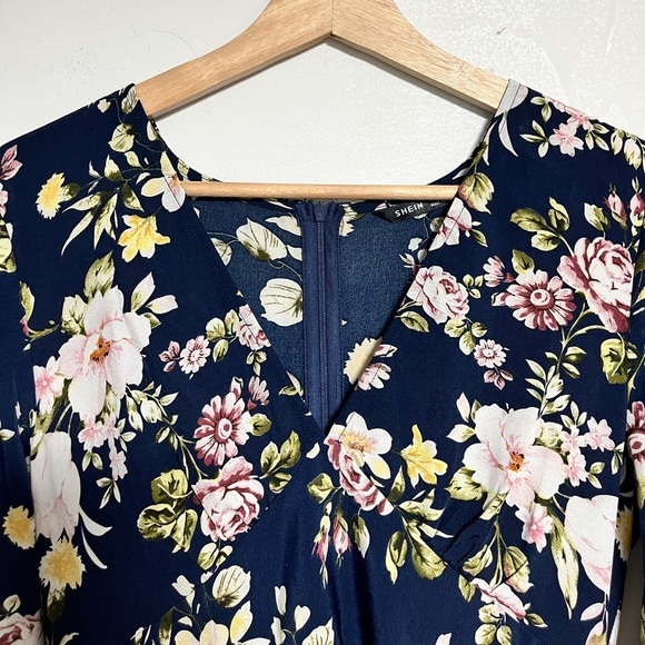 SHEIN Navy Floral High-Low Midi Dress – Size M - Picture 5 of 12